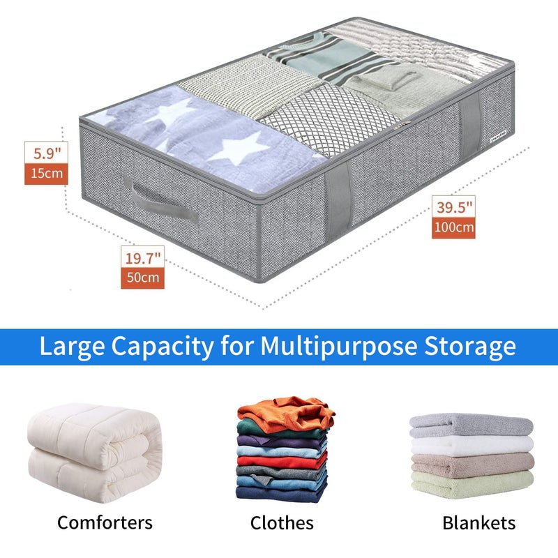 Onlyeasy Large Underbed Storage Bags Organizer Container (2 Pack) with 4 Handles and 2 Sturdy Zippers, Blankets Clothes Comforters Foldable Storage Bags with Clear Window, Herringbone Grey, MXRUBBP2 - Image 2